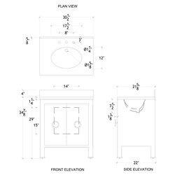 Worlds Away Blanche Modern Classic White Marble Navy Blue Linen Vanity Sink - 31"|