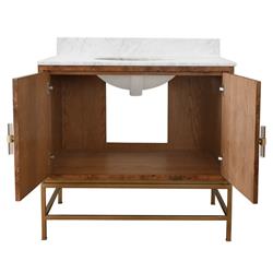 Worlds Away Clifford Modern Classic White Marble Burl Wood Vanity Sink - 37"|