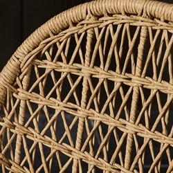 Elena Coastal Beach White Cushion Beige Wicker Iron Frame Outdoor Dining Chair|