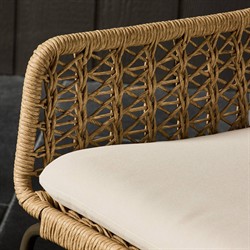 Elena Coastal Beach White Cushion Beige Wicker Iron Frame Outdoor Dining Chair|