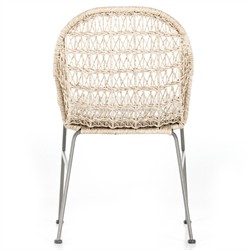 Elena Coastal Beach White Cushion Beige Wicker Iron Frame Outdoor Dining Chair|
