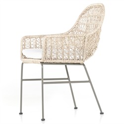 Elena Coastal Beach White Cushion Beige Wicker Iron Frame Outdoor Dining Chair|