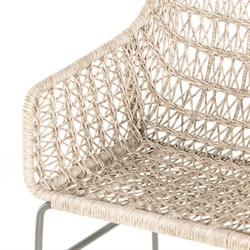 Elena Coastal Beach White Cushion Beige Wicker Iron Frame Outdoor Dining Chair|