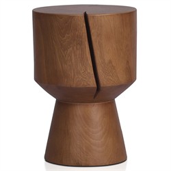 Janey Global Bazaar Natural Teak Wood Drum Outdoor Side End Table|