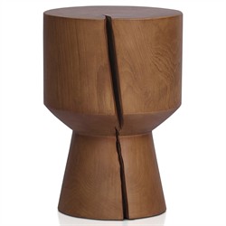 Janey Global Bazaar Natural Teak Wood Drum Outdoor Side End Table|