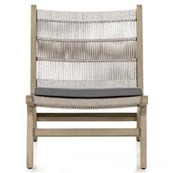 Liana Coastal Beach Grey Teak Wood Woven Rope Cushion Outdoor Lounge Chair|