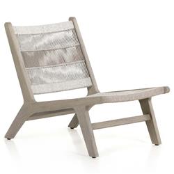 Liana Coastal Beach Grey Teak Wood Woven Rope Cushion Outdoor Lounge Chair|