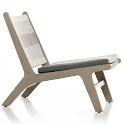 Liana Coastal Beach Grey Teak Wood Woven Rope Cushion Outdoor Lounge Chair|