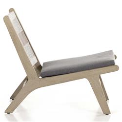 Liana Coastal Beach Grey Teak Wood Woven Rope Cushion Outdoor Lounge Chair|