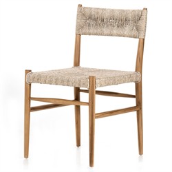 Mable Global Bazaar Beige Wicker Seat Natural Teak Outdoor Dining Chair|