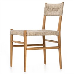 Mable Global Bazaar Beige Wicker Seat Natural Teak Outdoor Dining Chair|