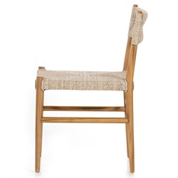 Mable Global Bazaar Beige Wicker Seat Natural Teak Outdoor Dining Chair|