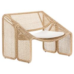 Lani Coastal Beach White Cushion Brown Woven Wicker Outdoor Lounge Chair|