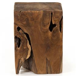 Santiago Rustic Lodge Natural Teak Wood Square Outdoor Stool|