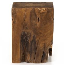 Santiago Rustic Lodge Natural Teak Wood Square Outdoor Stool|