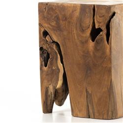 Santiago Rustic Lodge Natural Teak Wood Square Outdoor Stool|