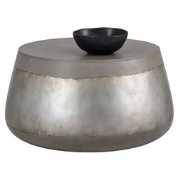 Costera Industrial Loft Grey Concrete Silver Accent Drum Outdoor Coffee Table|
