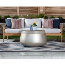 Costera Industrial Loft Grey Concrete Silver Accent Drum Outdoor Coffee Table|