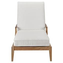 Dahliah Coastal White Cushion Beige Wicker Natural Teak Outdoor Chaise Lounge|