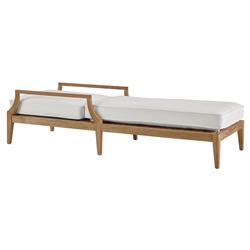 Dahliah Coastal White Cushion Beige Wicker Natural Teak Outdoor Chaise Lounge|
