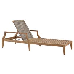 Dahliah Coastal White Cushion Beige Wicker Natural Teak Outdoor Chaise Lounge|