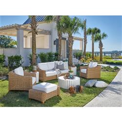 Jenia Coastal Beach White Cast Concrete Drum Outdoor Coffee Table|