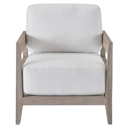 Aleia French Country White Cushion Grey Teak Wood Outdoor Lounge Arm Chair|