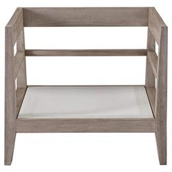 Aleia French Country White Cushion Grey Teak Wood Outdoor Lounge Arm Chair|