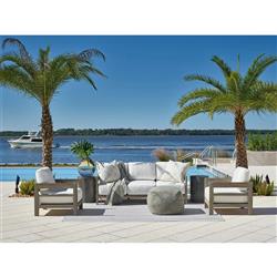 Aleia French Country White Cushion Grey Teak Wood Outdoor Lounge Arm Chair|