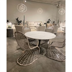 Jesiel French White Faux Marble Grey Concrete Round Outdoor Dining Table - 48"W|