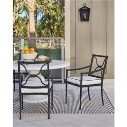 Lindale French Country White Cushion Grey Aluminum Outdoor Dining Arm Chair|