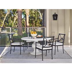 Lindale French Country White Cushion Grey Aluminum Outdoor Dining Arm Chair|