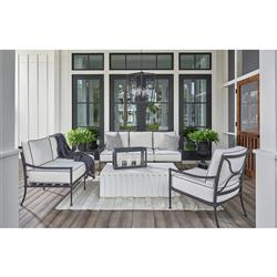Lindale French Country Grey Aluminum White Cushion Back Outdoor Sofa - 74"W|