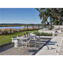 Rianne French Country Grey Cushion White Aluminum Outdoor Dining Arm Chair|