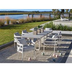 Rianne French Country Grey Cushion White Aluminum Outdoor Dining Arm Chair|