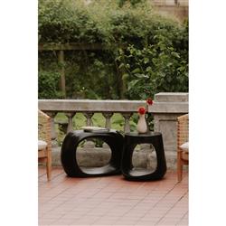 Alex Industrial Loft Black Concrete Oval Outdoor Stool|