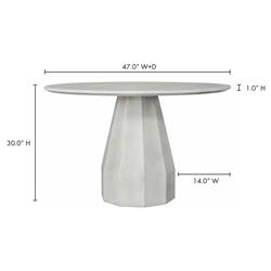 Aiden Industrial Loft White Concrete Round Pedestal Outdoor Dining Table - 47"W|