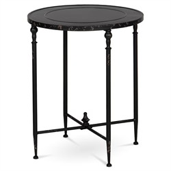 Monty French Country Black Aged Metal Round Side End Table|