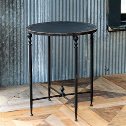 Monty French Country Black Aged Metal Round Side End Table|
