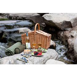 Surset French Brown Willow Green Picnic Basket with Serverware for 2|