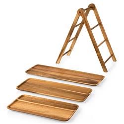 Sulsen Coastal Brown Acacia Wood 3 Tier Serving Tray|