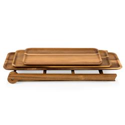 Sulsen Coastal Brown Acacia Wood 3 Tier Serving Tray|