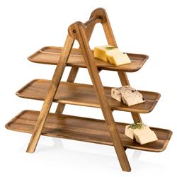 Sulsen Coastal Brown Acacia Wood 3 Tier Serving Tray|