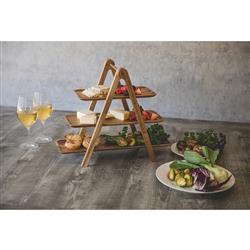 Sulsen Coastal Brown Acacia Wood 3 Tier Serving Tray|