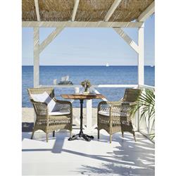 Sienna White Canvas Cushion Brown Faux Rattan Woven Outdoor Dining Arm Chair|