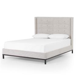 Nyla Modern Tufted Light Grey Upholstered High Headboard Platform Bed - Queen|