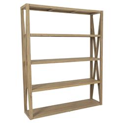 Amina Coastal Natural Teak Cross Side Open Back Outdoor Bookcase|