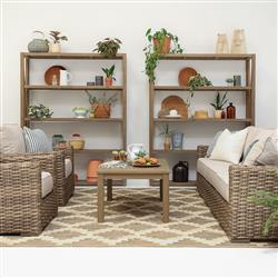 Amina Coastal Natural Teak Cross Side Open Back Outdoor Bookcase|