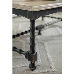 Czar French Country Distressed Brown Top Black Wood Rectangular Coffee Table|