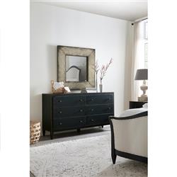 Harvey Rustic Lodge Black Maple Wood Brass Pull 6 Drawer Double Dresser|